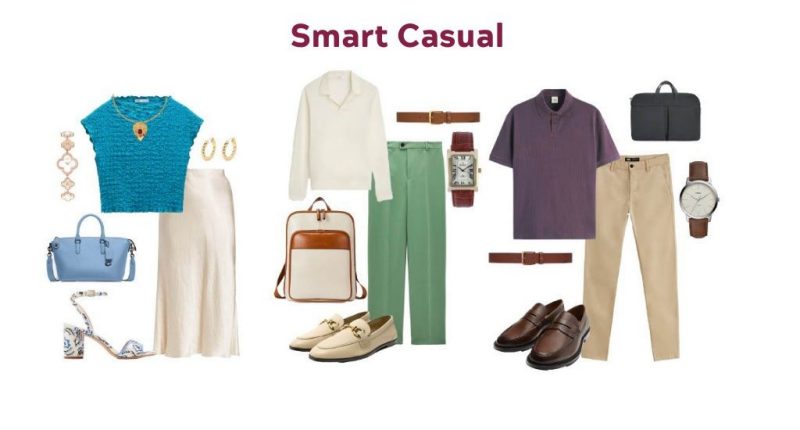 Image displays examples of smart casual clothing.