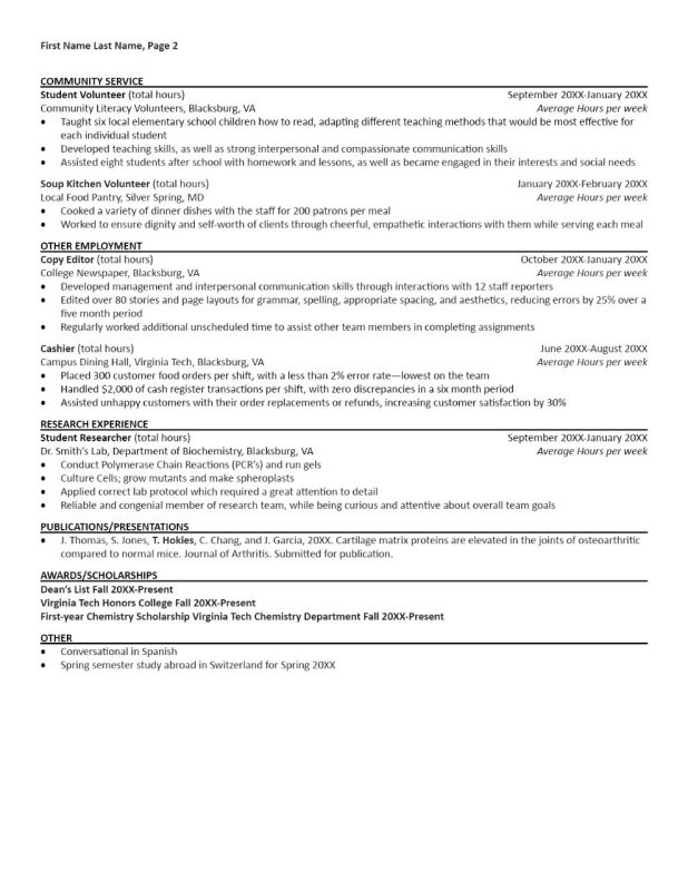 Health Professions Resume Page 2