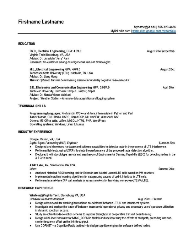 PhD Resume Page 1